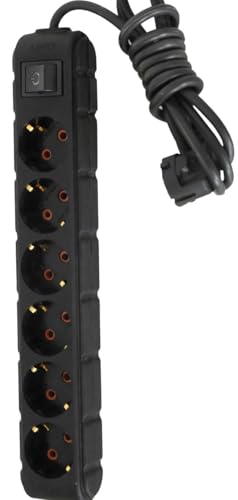 6'lı Akım Korumalı Priz 1,5 metre Kablolu Grup Priz, Max 3500W 16 Amper Aşırı Yük Koruması 6'lı Uzatma Kablosu Çoklu Priz Siyah Renk