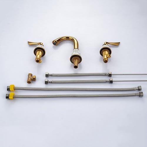 Mitigeur de lavabo 3 trous en laiton doré double commande - 8