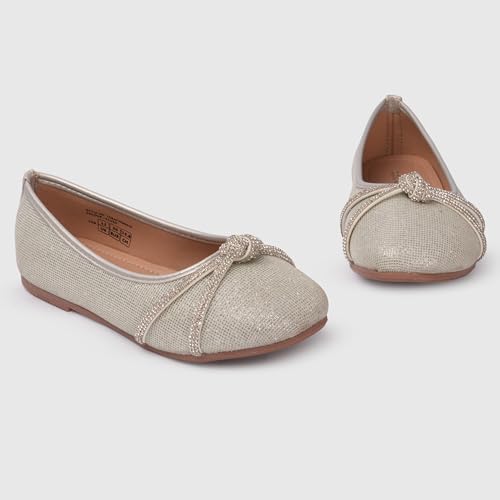 Image of toothless Kids Girls Belly Shoes | Shimmer Ballerinas with Rhinestone Detail | Comfortable Slip-On Ballet Flats, Festive Occasions & Weddings