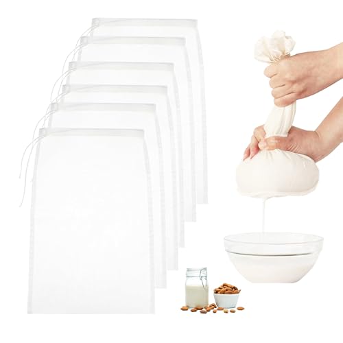 Pack of 6 Nut Milk Bags, Straining Cloth Reusable, Cheesecloth Organic Washable Filter Bags with Drawstring, Nut Milk Bag for Cheese, Fruit Juice, Coffee, Vegetable Juice (20 × 30 cm) Pack of 6 Nut Milk Bags, Straining Cloth Reusable, Cheesecloth Organic Washable Filter Bags with Drawstring, Nut Milk Bag for Cheese, Fruit Juice, Coffee, Vegetable Juice (20 × 30 cm)