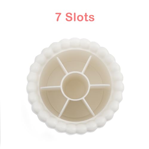 Image of 360 Rotating Makeup Brush Holder,Cute Makeup Brush Cup, Removable 7 Slots Spinning Cosmetic Brushes Storage Pen Holder for Vanity, Dresser, Desk, 5 Inch | 1 Pack White