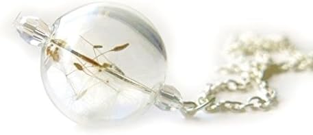 Necklace - Genuine Dandelions in Handblown Hollow Glass Ball - Silver Colored