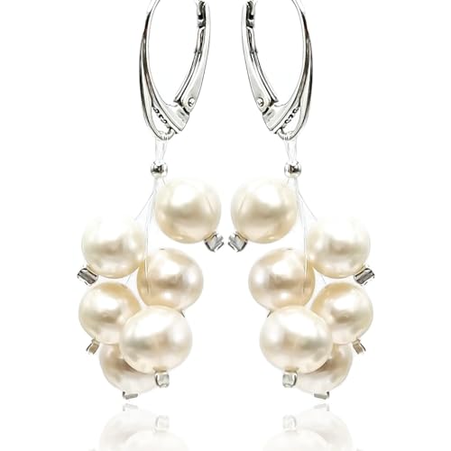 Boucles d'oreilles perles blanches argent 925 pendantes femme