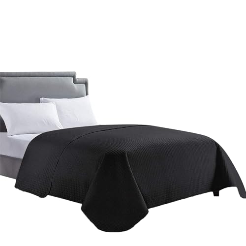 HollyHOME Luxury Checkered Super Soft Solid Single Pinsonic Bed Quilt Bedspread Bed Cover, Black, Full/Queen