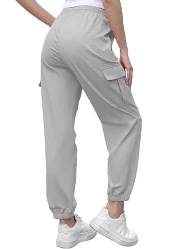 Image of Cromoncent Girls&Womens Cargo Pants Elastic Waist Lightweight Outdoor Jogger Pants, 6 Years - XX-Large