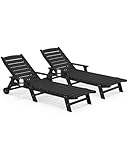 SERWALL Patio Chaise Lounge Chair Set of 2, 78'' Long 5-Positions Adjustable HDPE Outdoor Lounge Chair for Pool, Poly Lounge Chair with Rolling Wheels & Cup Holder for Poolside, Deck, Obsidian Black