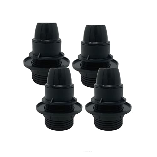 HALOTEC | 4er Set E14 Lampenfassung Schwarz mit Gewinde und Mutter für Sichere Befestigung | Kompatibel mit LED und Glühlampen Schirmen | Robustes Lampengehäuse für Langlebige E14 Beleuchtung Ideal