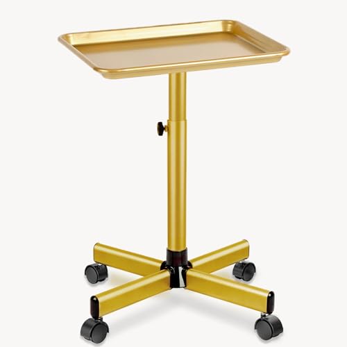 Salon Señor Salon Tray on Wheels Tattoo Rolling Tray Salon Service Cart Height Adjustble Hair Service Color Tray Gold