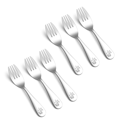 Onader Kinderbesteck, 6-Teilig Edelstahl Klein Gabel mit Giraffen Gravur, Kindergabel für Jungen Mädchen, Poliert Besteck Set für Kleinkinder ab...