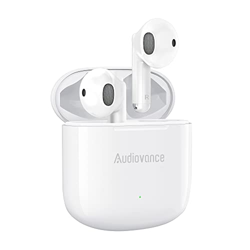 Audiovance NT301 True Wireless Earbuds Bluetooth 5.2 Ear Buds, 4-Mic in Ear Pods Headphones, Crystal Clear Calls Earphones, Wireless Charging, Waterproof, 23H Battery for iPhone iPods Android (White)