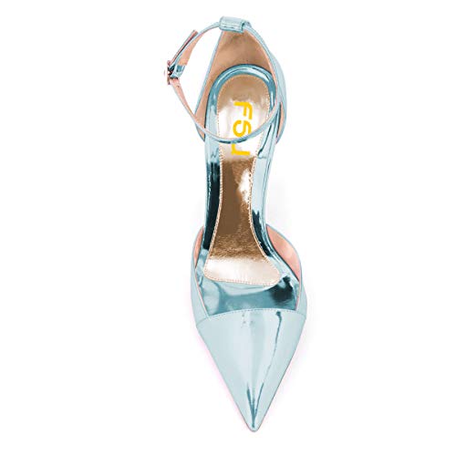 FSJ Women Elegant D'Orsay Pumps Closed Pointed Toe High Heels Stilettos Buckle Ankle Strap Bridal Party Dress Shoes Size 4-15 US3