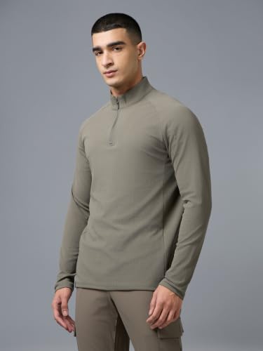 Image of TECHNOSPORT Men's Solid Full Sleeve T-Shirt ELASTOPLUS Quick Dry Slim Fit Mock Neck Sports Tee for Training Layering Casual Wear UPF50+ Anti Odour