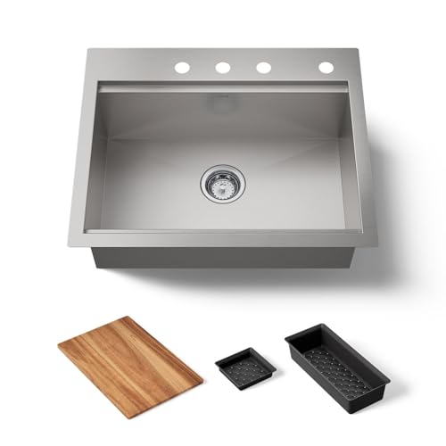 Kohler RH23375-4PC-NA Lyric® - Fregadero de cocina de un solo tazón para montaje superior/inferior de 27 pulgadas, acero inoxidable