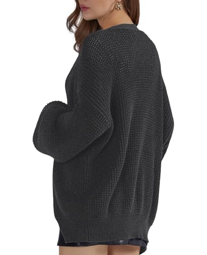 Image of QUALFORT Women's Oversized 100% Cotton Cardigan Sweater | Long Sleeve V Neck Button Down Open Front Knit Outerwear