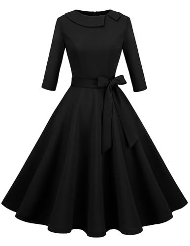 Wedtrend Women 40s Style Dresses Modest Cocktail Dresses for Women Black Outfits for Women Long Sleeve Formal Dress for Women 50s Funeral Dress WTP2017 Black S