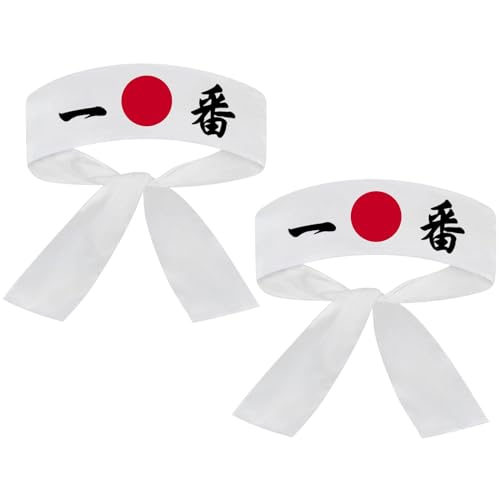 Sunrise Kitchen Supply Japanese Sushi Chef Hachimaki Karate Headband 2 Piece (White Number One)