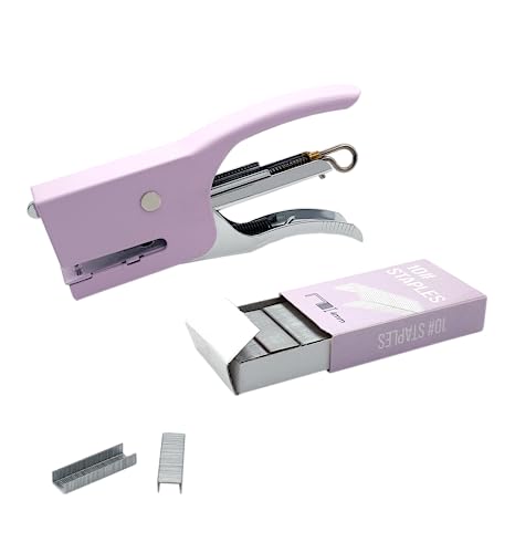 Manueller Hefter, Handheftgerät, Kompakter Hefter aus Stahl für Büro, Schule und Zuhause, 1000 kleine Klammern 10/4 enthalten, geschlossener Punkt, ergonomischer Griff (Lilla)