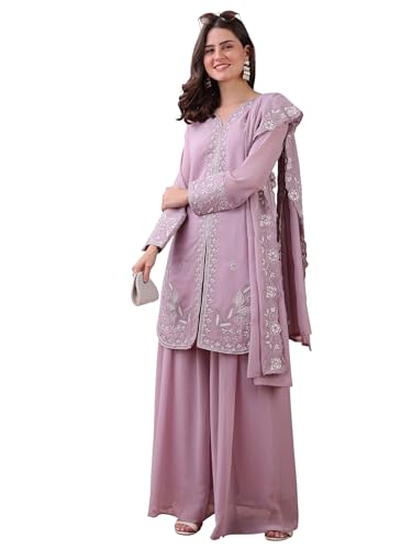 Image of Women's 3 Piece Kurta Pant Dupatta Set | Georgette Fabric Kurta Sets for Woman | Kurti Set for Woman | Elegant Suit Set for Women Georgette Fabric