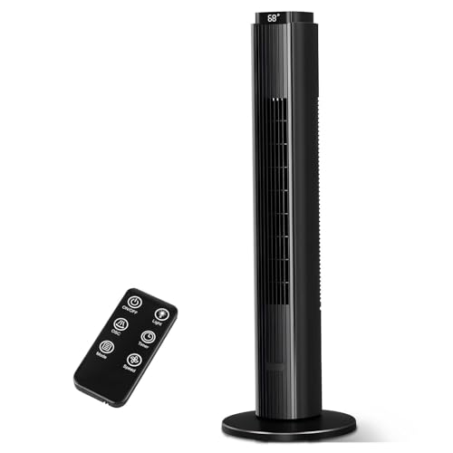 Image of Antarctic Star Portable Tower Fan 80 Rotating for Bedroom, 12 Hour Timer, 6 Speeds 4 Modes, LED Display, Powerful for Home /Office /Bedroom, 94 cm, Black