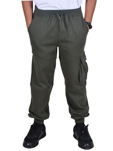 Image of KiddoPanti Boys Solid Fleece Cargo Track Pants | Cotton Poly Fleece Fabric | Ankle Length Jogger | 2 Cargo Pocket,1 Side Pocket | Elastic Waist & Drawcord | Jogger Track Pants