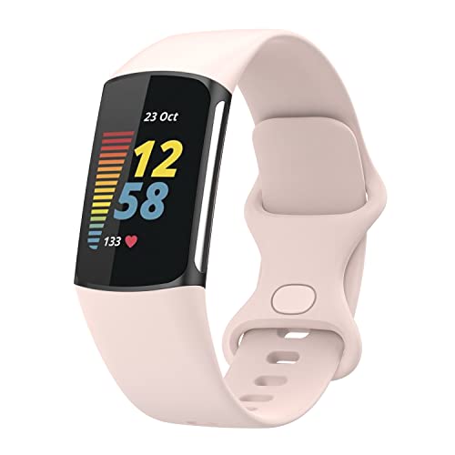 Wownadu Straps Compatible for Fitbit Charge 5 / Charge 6 Strap Men Women,Accessories Sport Silicone Replacement Wristband Pink