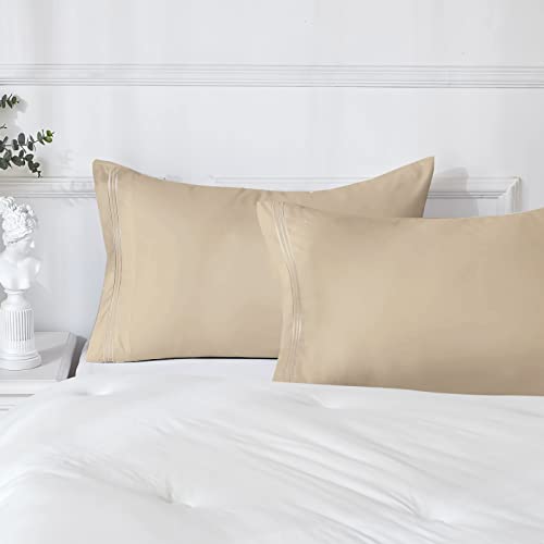 Yiyea 100% Brushed Microfiber Pillow Cases Queen Size Set Of 4, Embroidered Bed Pillowcases Pillow Covers With Envelope Closure, Wrinkle, Fade And Stain Resistant (20"X30", Cream) #TOP7