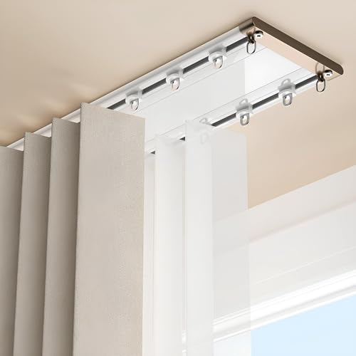 SilentDouble Row ain Track - Sistema de riel invisible ultrafino para divisor de habitaciones y ains500 cm/4 x 125 cm, color blanco, perfecto para sala de estar y dormitorio
