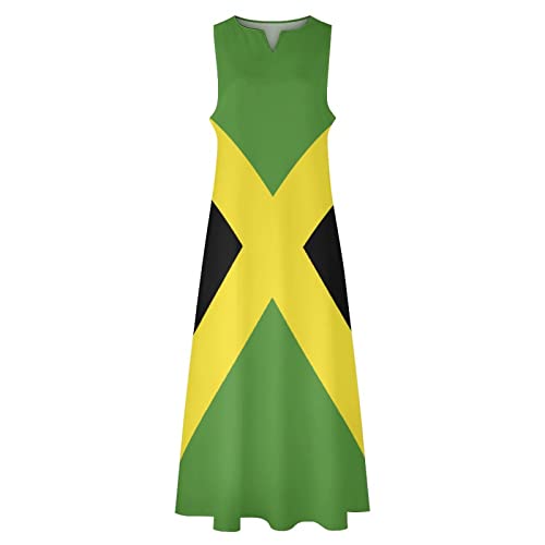 TAIZIYEAH Long Dress Jamaican Flag Women's Summer Casual Loose Dress Long Dress Short Sleeve for Girls Fashion Skirts L4