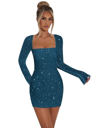 OFEECHUN Sparkly Sequin Short Homecoming Dresses 2025 Long Sleeve Prom Dress for Teens Backless Cocktail Party Gown