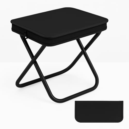Ultralight Folding Camping Stool, 1.2lbs Compact Portable Chair for Adults, 350lbs Load, Aluminum Frame with Oxford Seat, Beach, Hiking, Fishing, Handbag Style Stool (Black)
