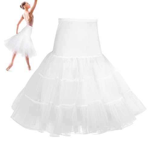 AYBUY Petticoat Retro Reifrock, 50er Jahre Vintage tüllroc, Damen Unterrock Kurz Tüll-Unterrock Ballettrock für Wedding Bridal Abschlussball Abend Rockabilly, Weiß (M)