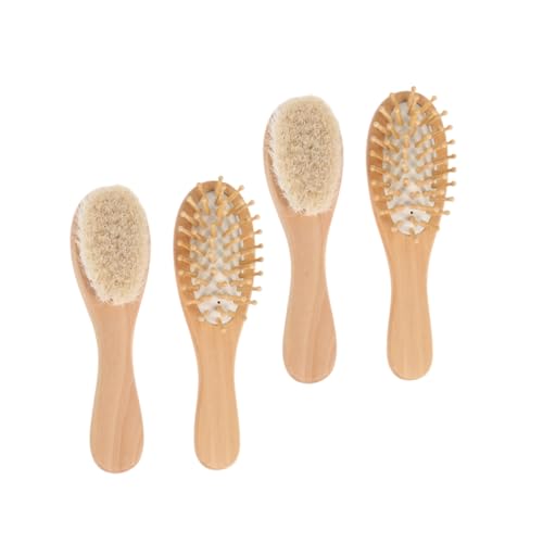 HAPINARY Baby Hair Brush Set 2 Pcs Wooden Wool Cleaning Brush for Baby Bathing Baby Shower Present