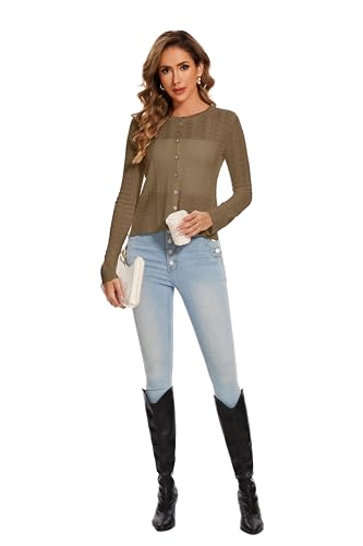 Sixstar Women's Casual Dreesy Cardigan Crew Neck Button Down Long Sleeve Soft Sweaters2