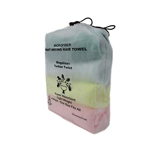 MOGALIXE AZO-Free Turban Twist - Rapid Drying Microfiber Hair Towel Wrap, (4 Pack) One Size Fit All, Lightweight Super Absorbent, Less Strain and Friction on Your Hair