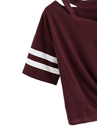 SweatyRocks Women's Short Sleeve Cut Out V Neck Twist Front Crop Top T-Shirt4