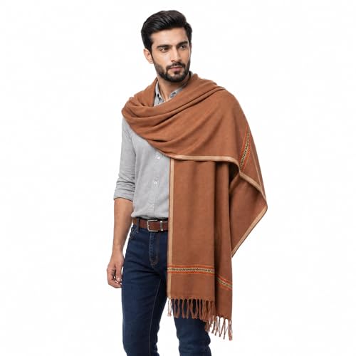 SHOPUKASA Men's Shawl Lightweight – Soft Cashmere Feel Scarf for Men, All Season - Summer Travel Wrap, Breathable Oversized Pashmina for Festival Rave Beach, Fashion Scarf Gifts for Him (Mustard)
