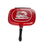 SQ Professional NEA Aluminium Grill Die-Cast Magic Pan Frying Flip Griddle 32cm Double Sided Lightweight Non-Stick Stove Top Deep Steak Pan (Rossa)