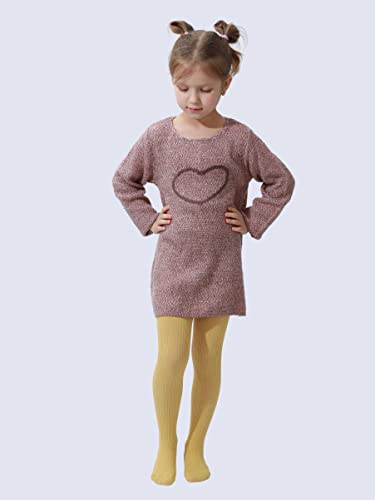 Image of Paralinda Girls' Cotton Tights - Toddler Cable Knit Footed Tights (Pattern A Yellow, 6-12M)