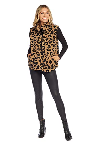 Mud Pie Pruitt Womens Sherpa Vest, Leopard, Large #TOP1