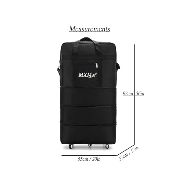 M-X-M-Travel-Moving-Trolley-Luggage-Foldable-Bag-with-Wheels-XX-Large-30kg120L-aE-Waterproof-Zipper-Extendable-Duffel-Organizer-Bag-Black-A M X M Travel Moving Trolley Luggage Foldable Bag with Wheels XX-Large 30kg/120L – Waterproof Zipper Extendable Duffel Organizer Bag (Black-A)