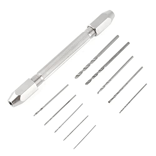 TICFOX Mini Trapano a Mano per Artigianato, Kit Morsa a Perno di Precisione, Mandrino a doppia punta con set di 10 punte micro twist 0,5-3,2mm per riparazione gioielli e orologi