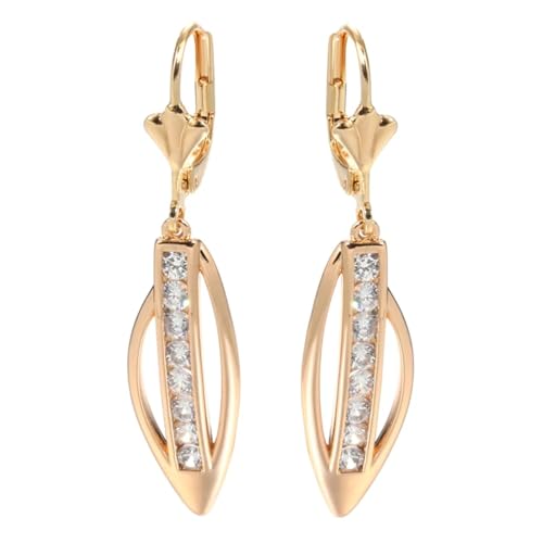 Pendientes colgantes de oro rosa 585 con circón natural para mujer