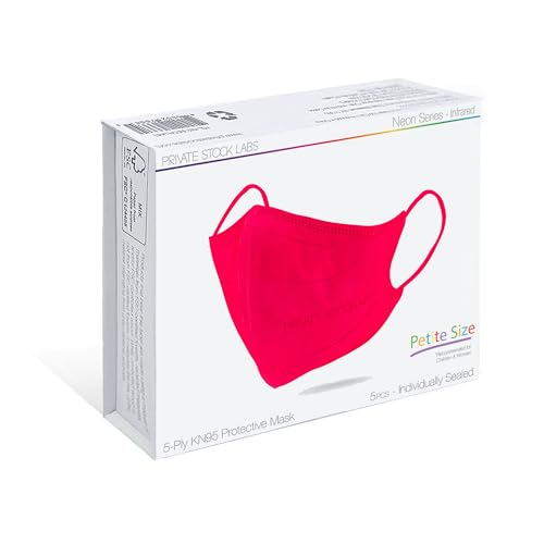 Private Stock Labs KN95 Face Mask Petite Size - Pack of 5, Individually Sealed, Comfortable Fit, Breathable, Ideal for Women and Children 8+. (1, Neon Infrared)