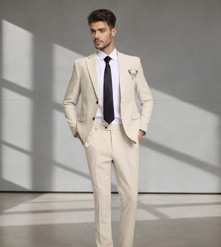 Linen Suit for Men Slim Fit Mens Linen Suits for Men Wedding Prom Casual Men Suits 3 Piece Jacket Vest Pant Set3