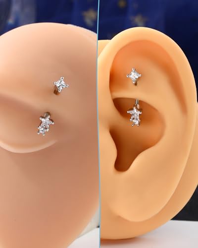 Agrewd Percing Rook Minimaliste Étoile Argent Bijou de Percing Sourcil 16G Acier Inoxydable 316l Daith Barbell CZ Transparent Barre de Sourcil Rook pour Femmes 8mm – vue 7