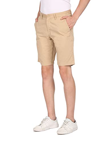 Image of U.S. Polo Assn. Men Light Khaki Flat Front Slim Fit Regular Shorts