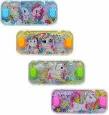 About Home Pack of 7 Unicorn Water Ring Toss Game Double Thumb for Navratri Kanjak Gift Button High Quality Handheld Transparent Water Console Video Game Toy for Kids Girls