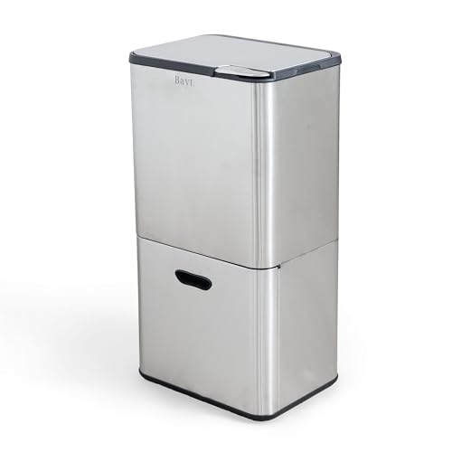 Poubelle tri sélectif 2 bacs Bayt 60L compacte en acier inoxydable