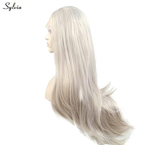 Amazon.com : xiweiya Long Silver Blonde Lace Front Wigs  display picture 1