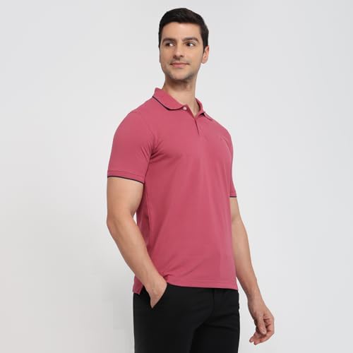 Image of Park Avenue Men Slim Fit Solid Pattern Cotton Polyester Blend Half Sleeve Polo Neck Casual T-Shirt
